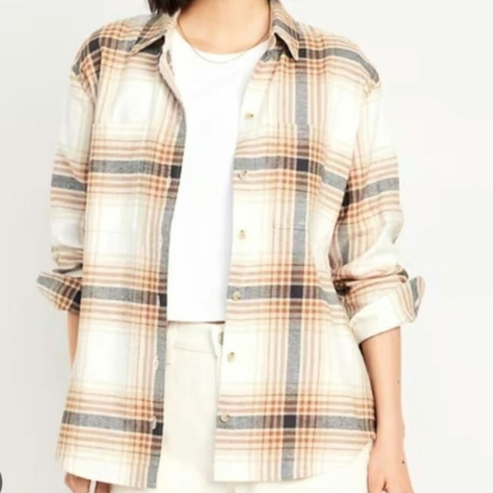 Old Navy Women's Indie Country Plaid Flannel Button Down Classic Boyfriend Shirt